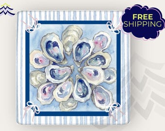 Oyster Mahjong Playing Mat, Coastal Mahjong Table Mat, Blue Preppy Mahjong Game Accessory, Grandmillenial