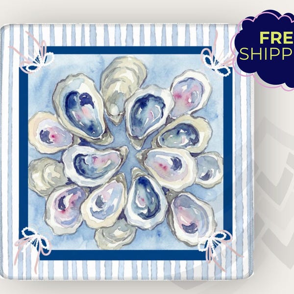 Oyster Mahjong Playing Mat, Coastal Mahjong Table Mat, Blue Preppy Mahjong Game Accessory, Grandmillenial