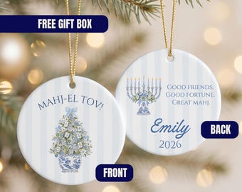 Personalized Hanukkah Mahjong Ornament, Mahj-el Tov Jewish Mahjong Gift, Menorah Mah Jongg Ornament, Custom Name Holiday Keepsake