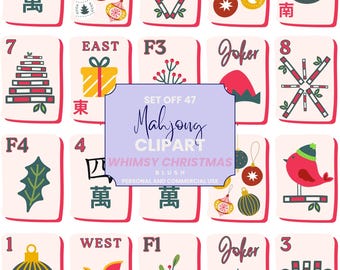Christmas Mahjong PNG Bundle | 47 High-Resolution Mahjong Tile Designs | 300 DPI Transparent Holiday Clipart for Crafts & Printables