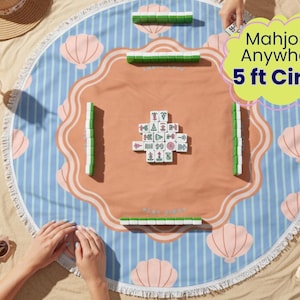Seashell Mahjong Mat & Playing Towel – Portable Mahjong Beach Blanket | Outdoor Mahjong Game Mat | Pool, Picnic and Travel Mahjong