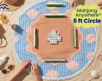 Seashell Mahjong Mat & Playing Towel – Portable Mahjong Beach Blanket | Outdoor Mahjong Game Mat | Pool, Picnic and Travel Mahjong