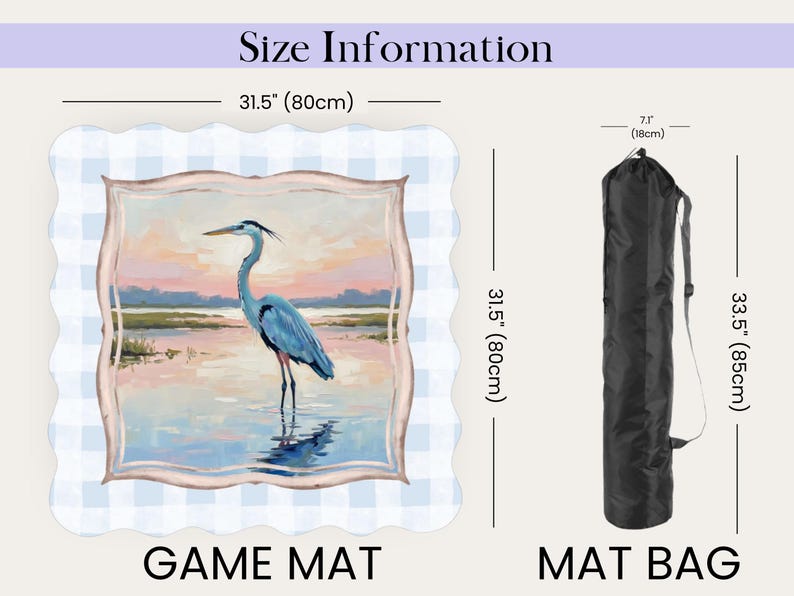 Scalloped Crane Mahjong Mat | Blue Heron Mahjong Playing Mat | Coastal Mahjong Table Mat | Non Slip Mahjong Mat bild 3