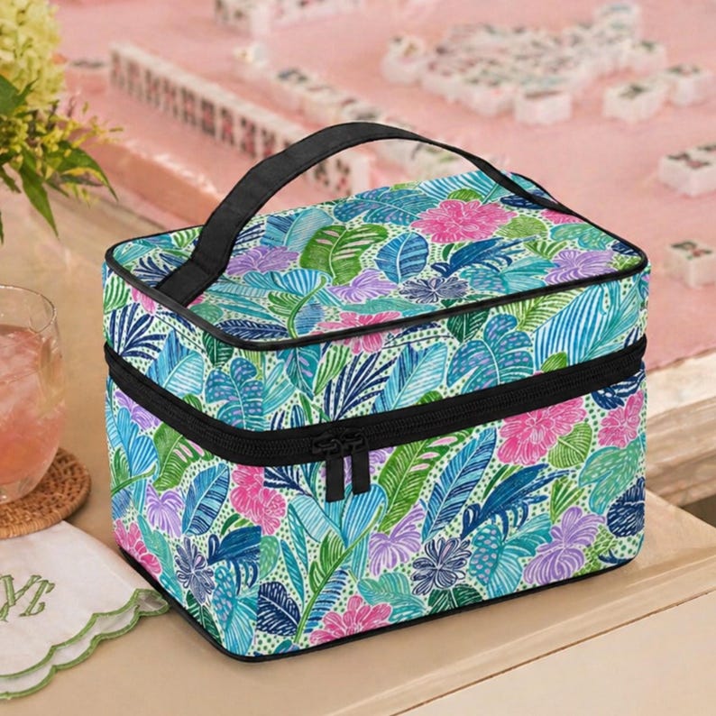 Tropical Mahjong Tile Bag, Palm Beach Lilly Inspired Mahjong Accessories, Travel Case image 1