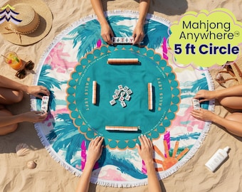 Beach Mahjong Mat & Playing Towel – Portable Mahjong Beach Blanket | Outdoor Mahjong Game Mat | Pool, Picnic and Travel Mahjong