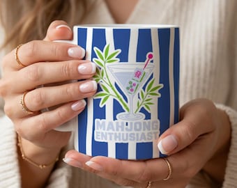 Mahjong Enthusiast Martini Mug, Funny Mahjong Coffee Cup, Mahjong Lover Gift, Mahjong Club Gift, Game Night Mug for Women