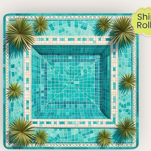 Mahjong Playing Mat | Tropical Pool Mahjong Mat | Non Slip Mahjong Game Mat with Storage Bag | Mahjong Table Accessory