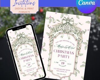 Holiday Mahjong Party Invitation Template | Christmas Game Night Invite | Printable & Digital Canva Download