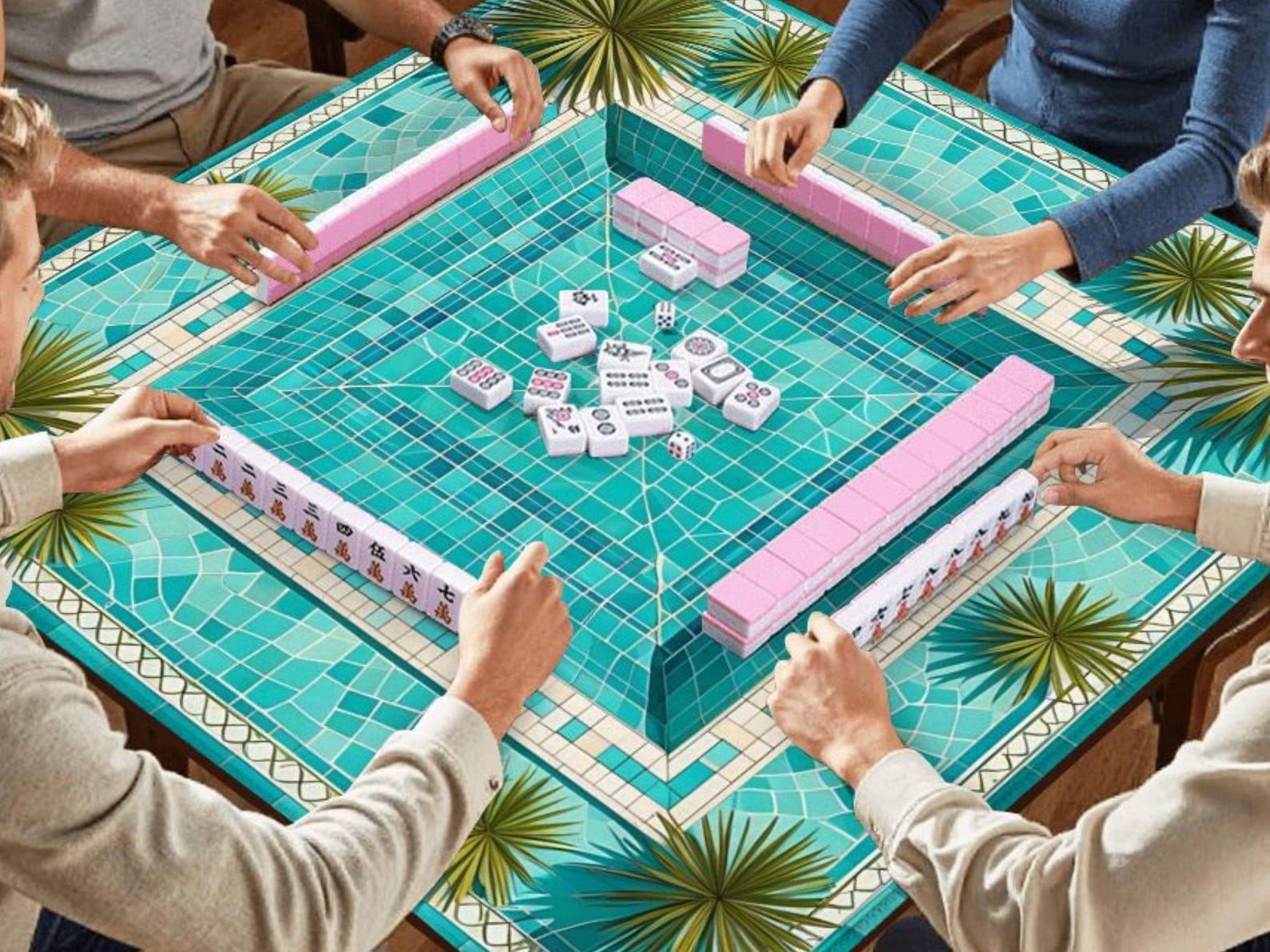 Mahjong Pool Set Mahjong Playing Mat | Tropical Pool Mahjong Mat | Non Slip Mahjong Game ...