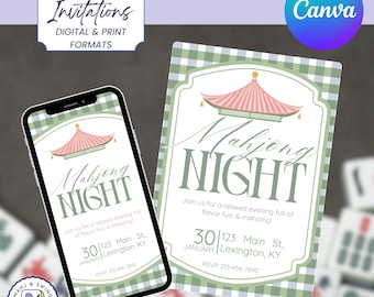 Mahjong Party Invitation Template – Editable Canva Invite for Game Night, Printable & Digital Mahjong Invitation