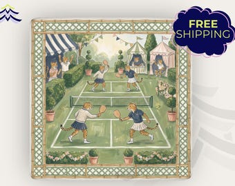 Pickleball Mahjong Mat | Preppy Leopard Mahjong Playing Mat | Grandmillennial Game Table Mat | Pickleball Gift for Mahjong Lovers