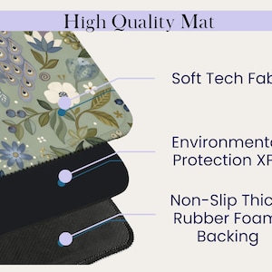 May include: A high-quality mat with a floral design in shades of green, blue, and white. The mat features a soft tech fabric, environmental protection XPE, and a non-slip thick rubber foam backing. The text "High Quality Mat" is at the top.