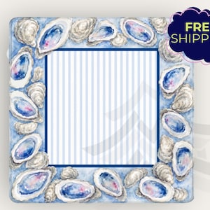 Oyster Mahjong Playing Mat, Coastal Oyster Wreath Mahjong Table Mat, Blue Preppy Mahjong Game Accessory, Grandmillenial
