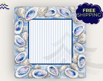 Oyster Mahjong Playing Mat, Coastal Oyster Wreath Mahjong Table Mat, Blue Preppy Mahjong Game Accessory, Grandmillenial