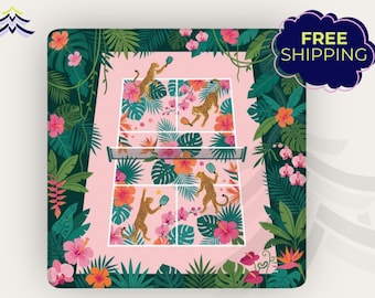 Pickleball Mahjong Mat | Tropical Leopard Mahjong Playing Mat | Grandmillennial Game Table Mat | Pickleball Gift for Mahjong Lovers