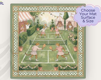 Pickleball Mahjong Mat, American Mahjong Table Mat, Preppy Leopard Game Mat, Country Club Mahjong Gift, Non Slip Mahjong Playing Mat