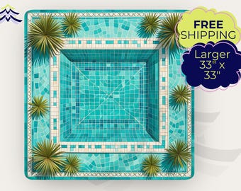 Large Mahjong Mat 33" with Bag, Aqua Pool Mahjong Table Mat, Non Slip Mahjong Game Mat, Mahjong Gift for Her, Mahjong Accessories