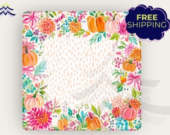 Halloween Mahjong Mat, Fall Pumpkin & Ghost Floral Game Mat, Non-Slip American Mahjong Gift, Autumn Game Night Table Decor