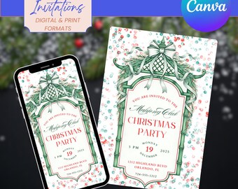 Holiday Mahjong Party Invitation Template | Christmas Game Night Invite | Printable & Digital Canva Download