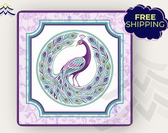Peacock Mahjong Playing Mat, Elegant Mahjong Table Mat with Bag, Grandmillennial Mahjong Decor, Non Slip Mahjong Mat