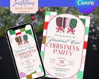 Holiday Pickleball Party Invitation Template | Christmas Game Invite | Printable & Digital Canva Download