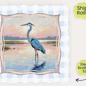 Scalloped Crane Mahjong Mat | Blue Heron Mahjong Playing Mat | Coastal Mahjong Table Mat | Non Slip Mahjong Mat bild 1
