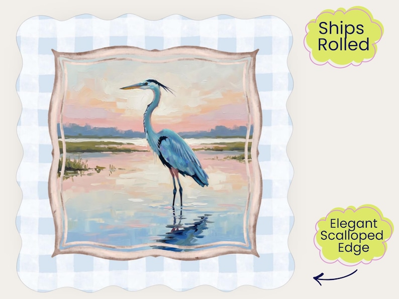 Scalloped Crane Mahjong Mat | Blue Heron Mahjong Playing Mat | Coastal Mahjong Table Mat | Non Slip Mahjong Mat bild 1