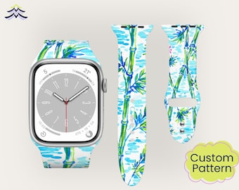 Mahjong Apple Watch Band, Bamboo Chinoiserie Silicone Strap, Preppy Mahj Pattern iWatch Band for Women