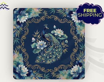 Tapete de Mahjong con diseño de pavo real, tapete de juego de Mahjong azul estilo chinoiserie, tapete de mesa de Mahjong de lujo, tapete de juego floral con diseño de pavo real, regalo de Mahjong para ella.