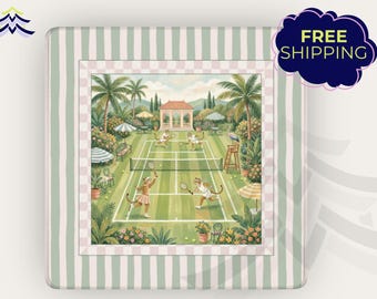 Tennis Mahjong Mat, Preppy Mahjong Table Mat, Palm Beach Game Mat, Mah Jongg Mat with Storage Bag, Tennis Lover Gift, Game Night Decor