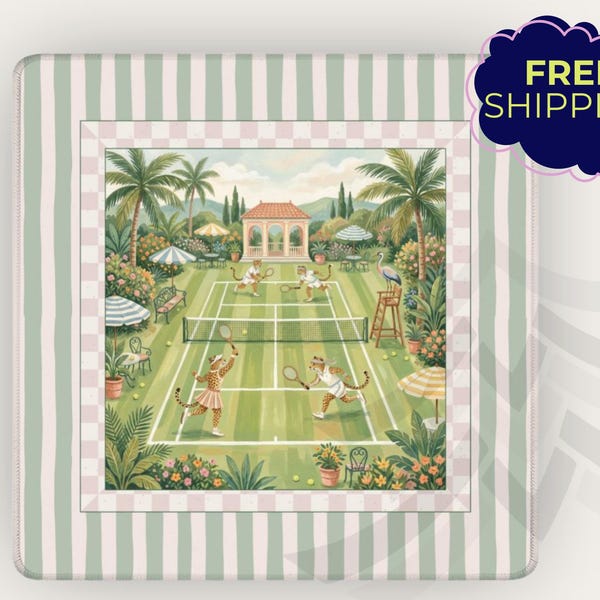 Tapis de tennis mahjong, tapis de table preppy mahjong, tapis de jeu Palm Beach, tapis de mah-jong avec sac de rangement, cadeau pour amateur de tennis, décoration soirée matchs