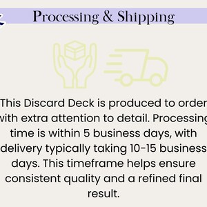 May include: A light beige graphic with the text "Processing & Shipping". The image includes a stylized Christmas tree, hands holding a box, and a delivery truck. Text states the product is made to order.