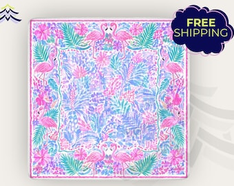 Flamingo Mahjong Mat, Tropical Watercolor Floral Game Mat, Resort Style Non-Slip Backing