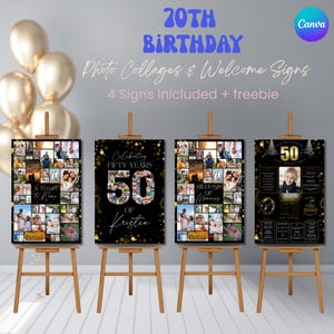 50th Birthday Welcome Sign and Photo Collage Editable | Printable Photo Collage Poster Set of 4 | Canva Template | 1975 Birthday