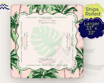 33" x 33" Palm Beach Learning Mahjong Mat | Luxury Mahjong Table Mat with Palm Trees | Game Night Decor