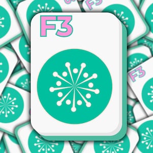 May include: A white card with rounded corners featuring a teal circle with a white snowflake design. The card also has the text "F3" in pink. The background is filled with similar cards.