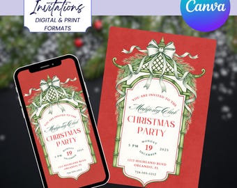 Holiday Mahjong Party Invitation Template | Christmas Game Night Invite | Printable & Digital Canva Download