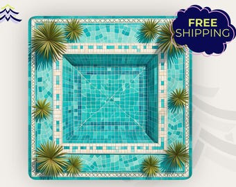 Mahjong Playing Mat | Tropical Pool Mahjong Mat | Non Slip Mahjong Game Mat with Storage Bag | Mahjong Table Accessory
