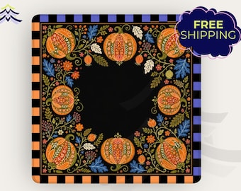 Halloween Mahjong Mat, Ornate Pumpkin Floral Game Mat, Non-Slip American Mahjong Gift, Black Orange Fall Table Decor