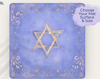 Jewish Mahjong Mat, Star of David Mahjong Mat, Hanukkah Gift for Mahjong Player, Judaica Mahjong Gift, Blue Gold Game Mat