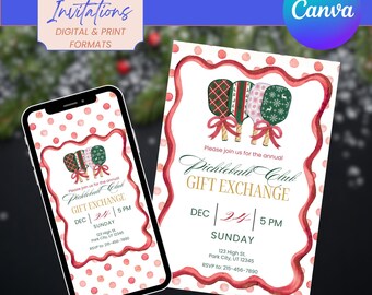 Holiday Pickleball Party Invitation Template | Christmas Game Invite | Printable & Digital Canva Download