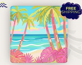 Tropical Mahjong Playing Mat, Palm Beach Mahjong Table Mat with Bag, Colorful Mahjong Game Mat, Non Slip Mahjong Mat