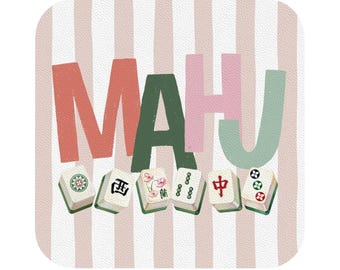 Mahjong Coasters Set, Retro Stripe Design, Game Night Hostess Gift