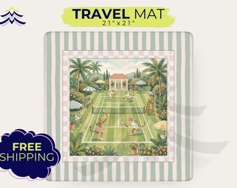 Tennis Mahjong Travel Mat, Mini Mahjong Playing Mat with Bag, Preppy Country Club Mahjong Mat, Tennis Gift for Her