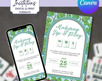 Mahjong Party Invitation Template – Editable Canva Invite for Game Night, Printable & Digital Mahjong Invitation