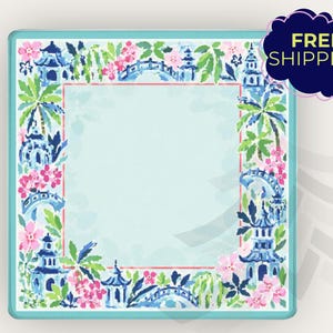 Chinoiserie Mahjong Mat, Blue Pagoda Floral Mahjong, Not Neoprene, Non Slip Backing, Preppy Mahjong Mat, Gift for Mahjong Lover, Storage Bag