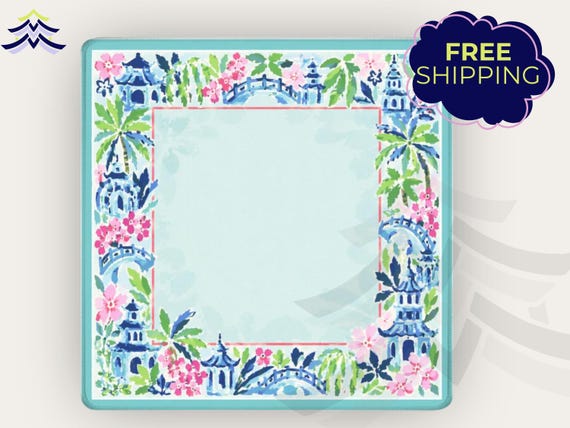Chinoiserie Mahjong Mat, Blue Pagoda Floral Mahjong, Not Neoprene, Non Slip Backing, Preppy Mahjong Mat, Gift for Mahjong Lover, Storage Bag