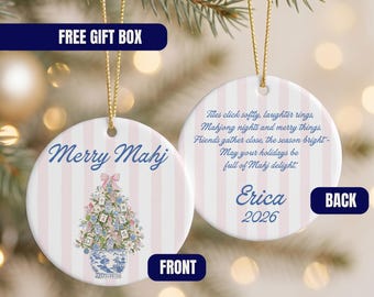 Personalized Merry Mahj Ornament 2026, Mahjong Christmas Ornament, Custom Name Mahjong Lover Gift, Mahjong Club Holiday Keepsake