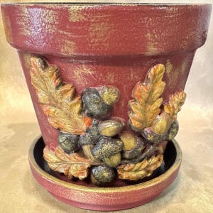 Autumn Leaf Pot Porch Decoration Fall Centerpiece Table Display Rustic Home Harvest Gift Housewarming Present Seasonal Accent Copper