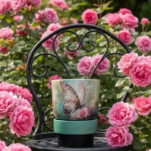 Butterfly Decoupage Planter Terracotta Succulent Pot Indoor Garden Container Shabby Chic Cottage Jar Desk Storage Organizer Vintage Flower